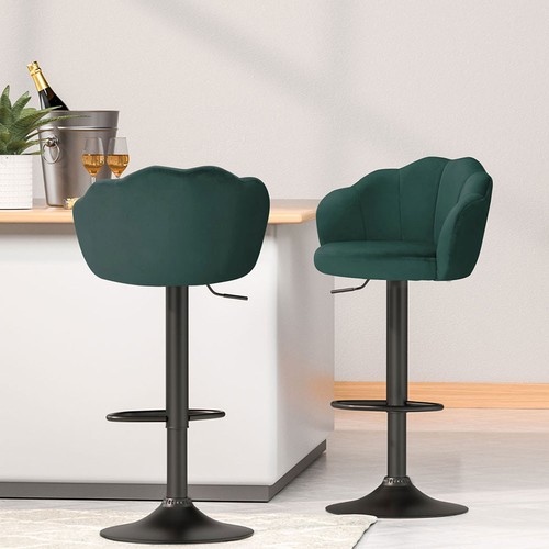 Artiss 4x Bar Stools Kitchen Stool Swivel Chair Gas Lift Velvet Padded Green - Picture 8 of 8