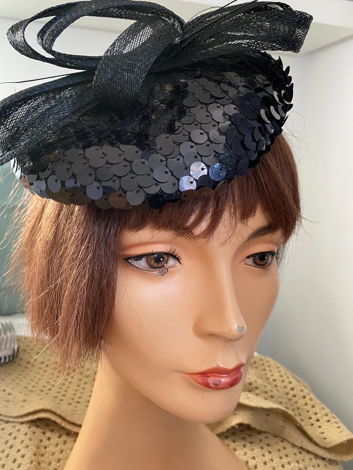 Modern Black Sequin Headpiece On Band