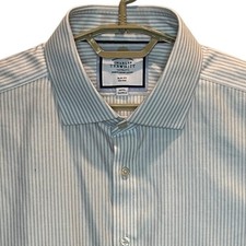 Charles Tyrwhitt Dress Shirt 18/37 Men's Blue White Stripe Slim Fit Non-Iron