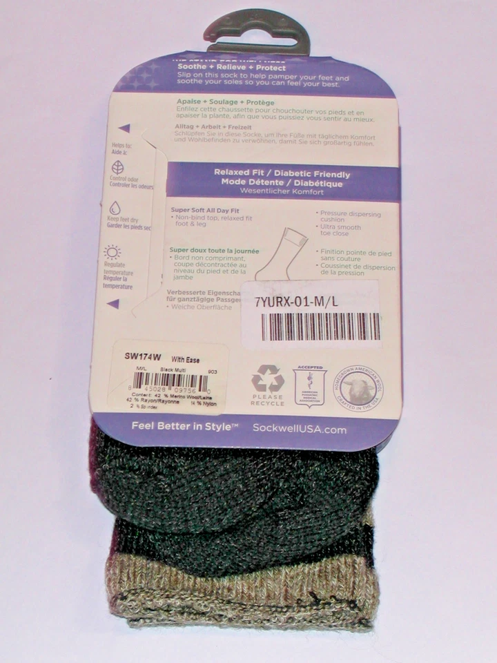 Sockwell With Ease Relaxed Fit Crew Socks Women's Medium/Large 8- 11 Black Multi - Изображение 4 из 4