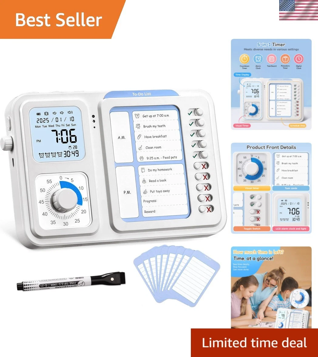 3-in-1 Visual Timer & ADHD Tool for Kids|Adults, Task Timer with Chore Chart ...