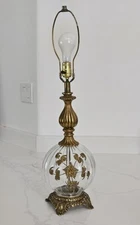 Vintage Glass Brass Accurate Casting Table Lamp Gold Flowers Night Light Base