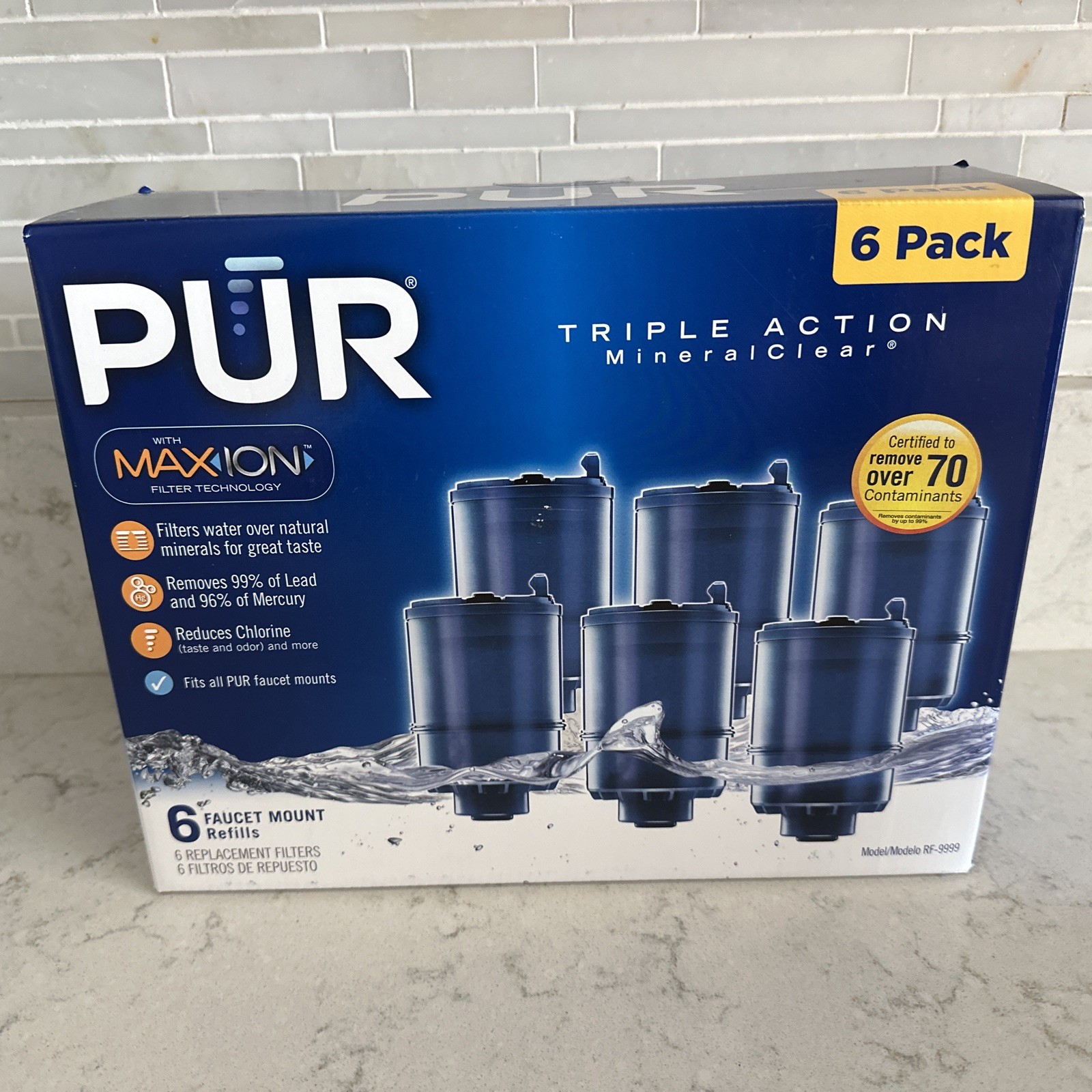Paquete de 6 filtros de agua de triple acción PUR NUEVOS recarga de grifo transparente mineral RF-9999