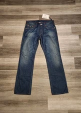 True Religion Jeans Mn’s New w/ Tags Blue Wax Y2k USA Rare MJE859X82 Straight 34
