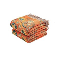 Boho Throw Blanket, 100 Cotton Ultra Soft Luxury 60x80 Inch Flowers Orange