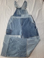 Ghanda Patchwork Blue Cotton Oversized Dungarees Women's UK 10 Wide Leg