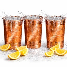 Set Of 3 Pure Copper Handmade Water Drinking Glass Tumbler For Health Benefits