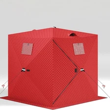 3-Layer Portable Hub-Style Insulated Ice Fishing Shelter with Carrying Bag,Red