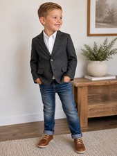 Boys Geoffrey Beene Blazer Jacket Size 5 Gray Pinstripe Suit Coat