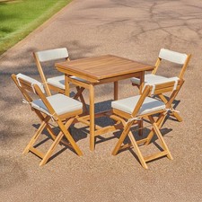 4 Seater Folding Stowaway Garden Table and Chairs Cushions Natural Acacia-Return