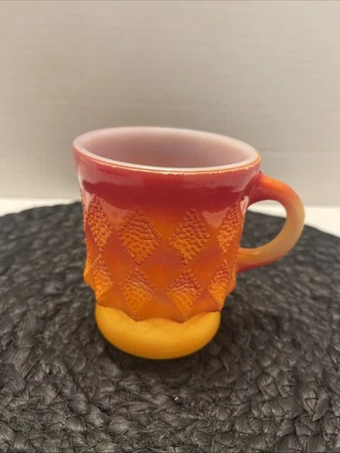 Vintage Anchor Hocking Fire King Orange  Red Ombre Kimberly Diamond Coffee Cup