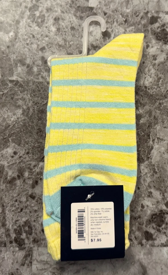 NUEVO CON ETIQUETAS CALCETINES GAP MUJER TALLA ÚNICA AMARILLO AZUL RAYAS Foto 2 de 2