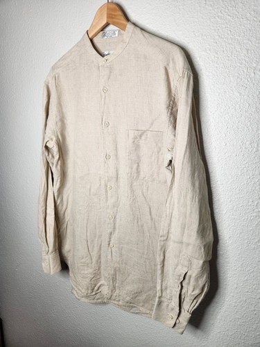 Claiborne Men's Long Sleeve Button Down Mandarin Collar Beige Size 15.5 34-35 - Picture 2 of 7
