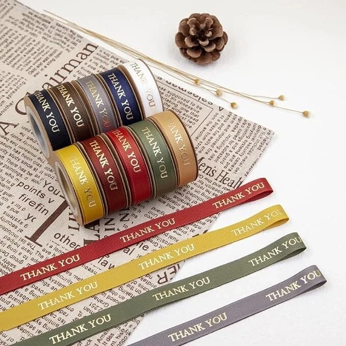 Thank You Grosgrain Ribbon 5/8" x 10yd Gold Metallic Print Gift Wrap Ribbon - Image 4 of 4