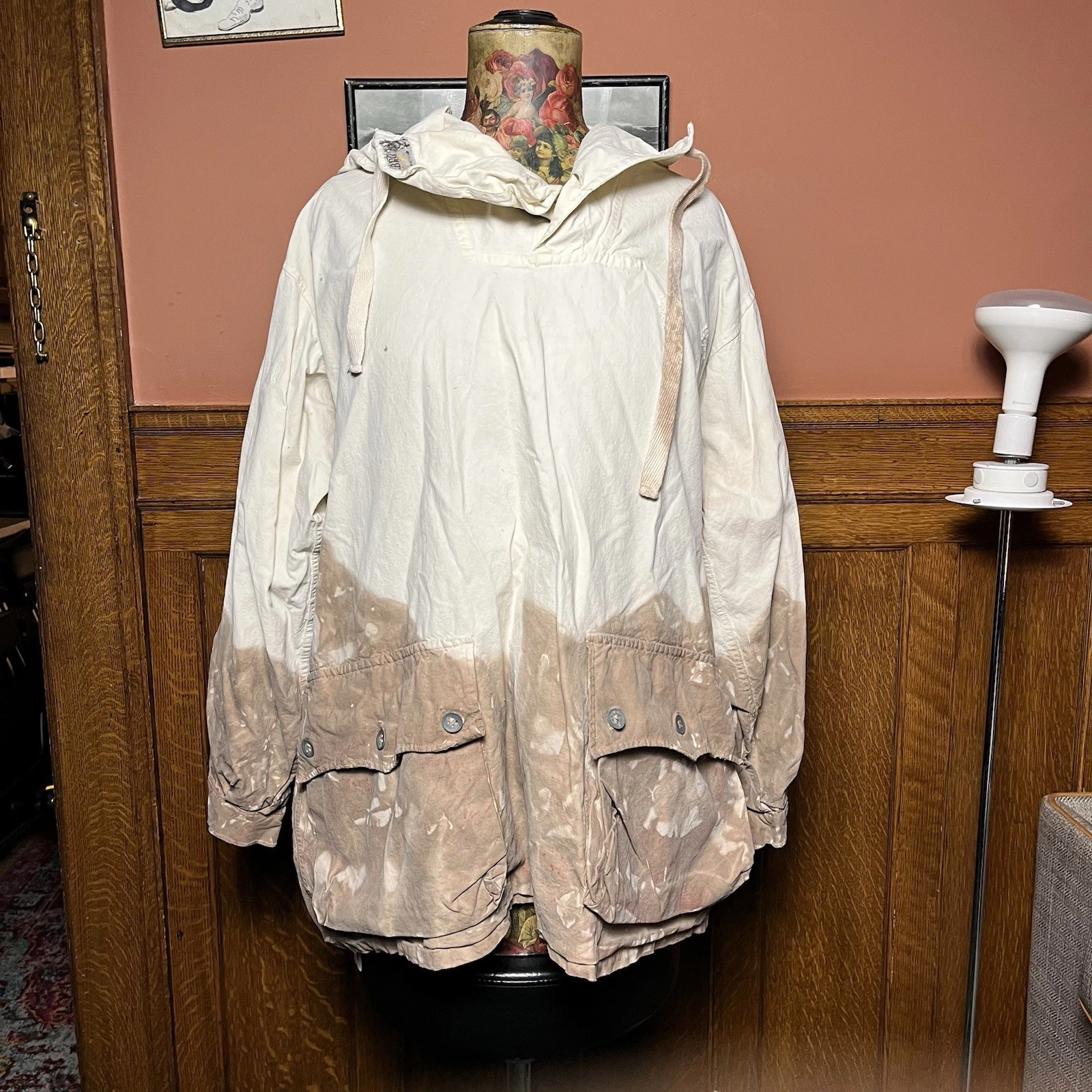 Vintage 40s Swedish Partially Dyed Winter Snow Smock Örebro XXL