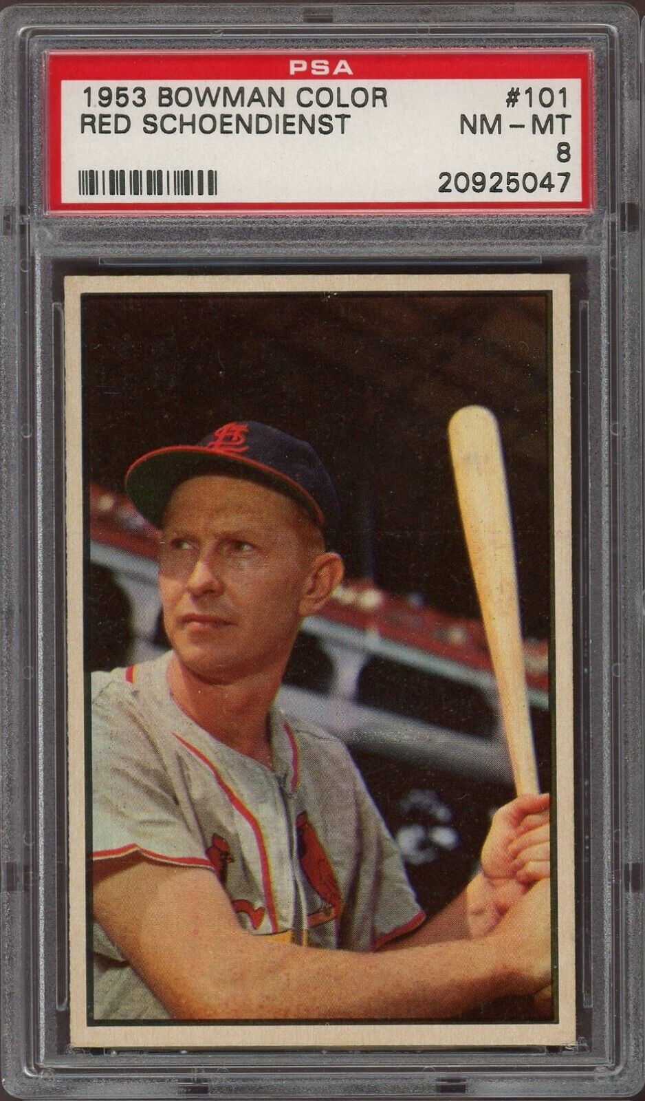 1953 Color Bowman #101 Red Schoendienst PSA 8