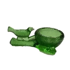 Vintage Mosser Glass Salt Cellar - Bird and Nest on a Branch in Vibrant Green 