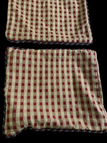 Vintage Needlepoint Pillow Covers Shams Green Floral GORGEOUS Plaid Back 17x20" - Picture 8 of 10