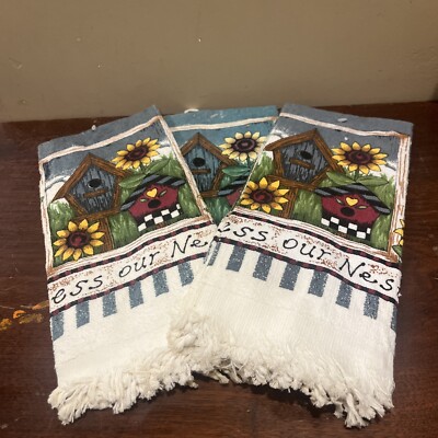 Bless our nest birdhouse and sunflower kitchen towels X3
