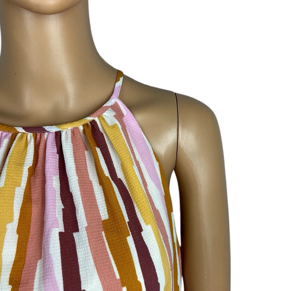 Vestido Donna Morgan Rosa Retro Halter Cuello Rayas Estampado Cintura Ajustada Talla 6 Foto 3 de 4