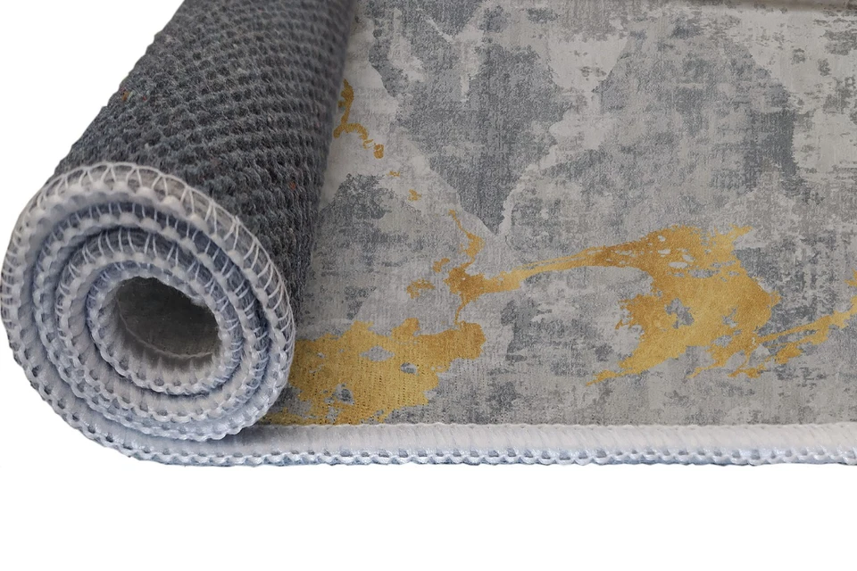 Tapete abstrato moderno, tapete padrão artístico cinza amarelo, decoração contemporânea para casa - Imagem 4 de 4