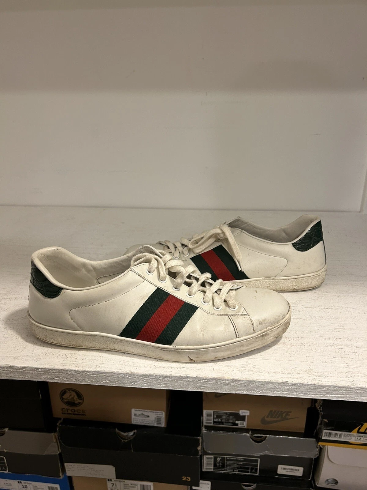 Baskets homme Gucci Ace taille 10G blanc vert rouge