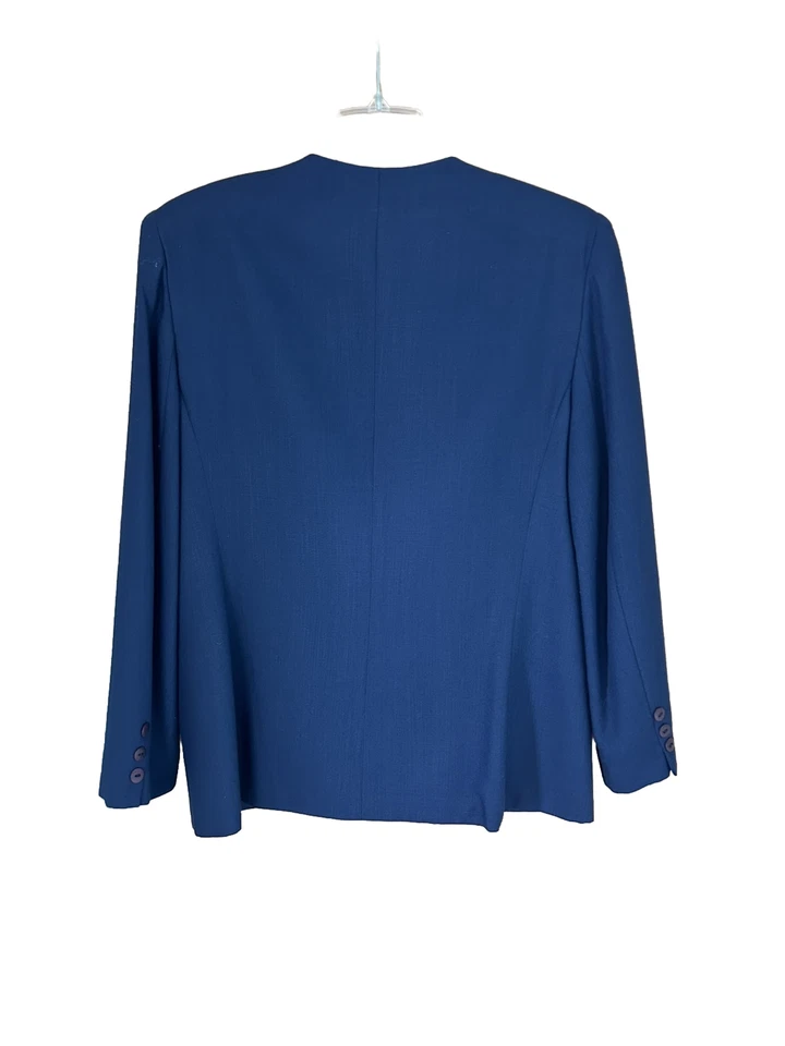 复古 Worthington 女式西装外套亚麻蓝色肩垫 16 码美国 — 第 2/4 张图片