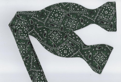 Dark Green Bandana Bow tie, Cowboy, Country Wedding, Western, Self-tie Bow tie - Picture 3 of 5