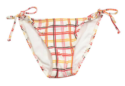 Roxy GO FOR THE PLAID STRING BIKINI Red White Multi Plaid Junior's Bikini Bottom