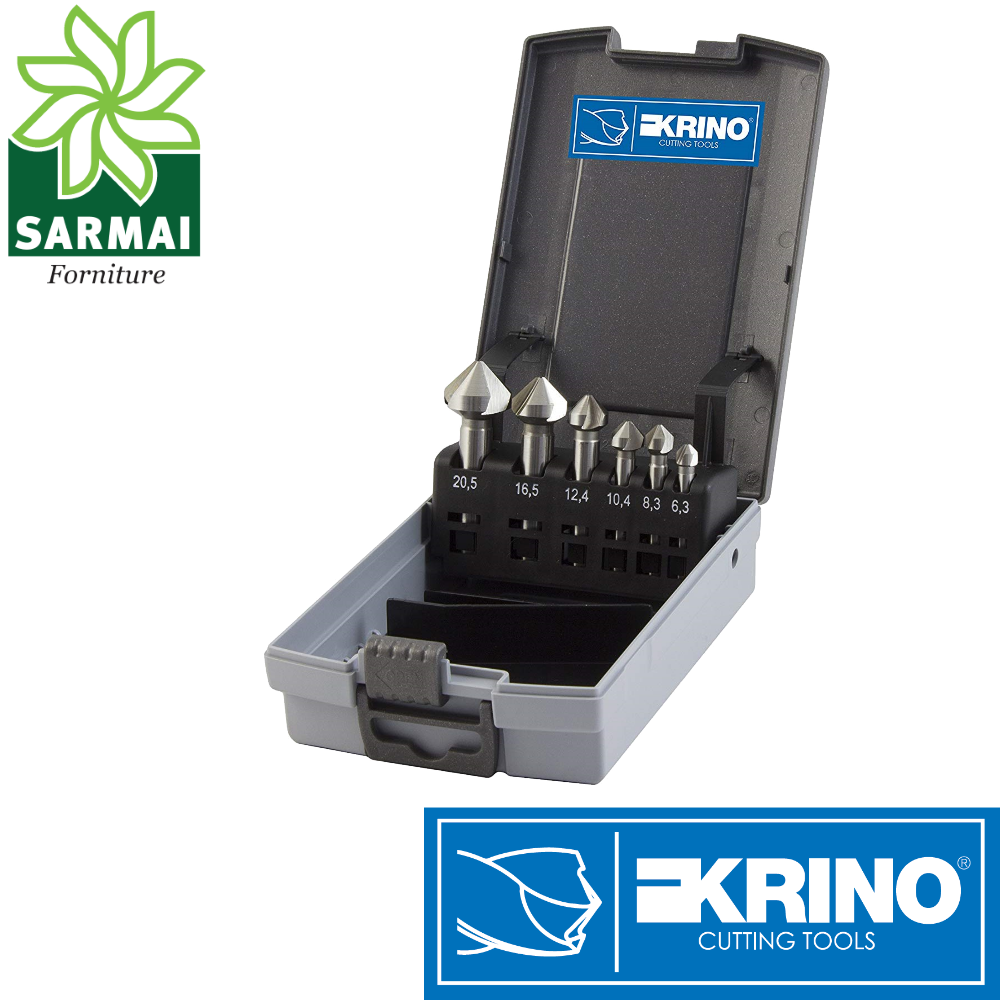 KRINO Set assortimento 6 frese svasatori HSS per svasare acciaio in custodia