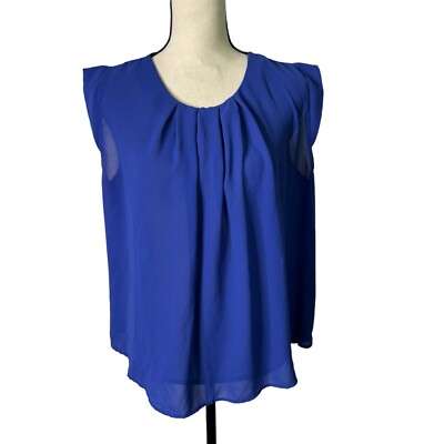 Meraki Blouse Womens XL Blue Sleeveless Lightweight Back Button Pleated Front
