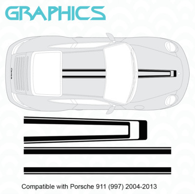 Passend für Porsche 911 997 Motorhaube, Dach doppelt mittlerer Streifen Grafik Aufkleber Aufkleber Set