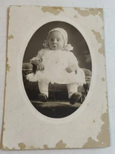 Vintage Cabinet Card Baby in White Gown and Bonnet