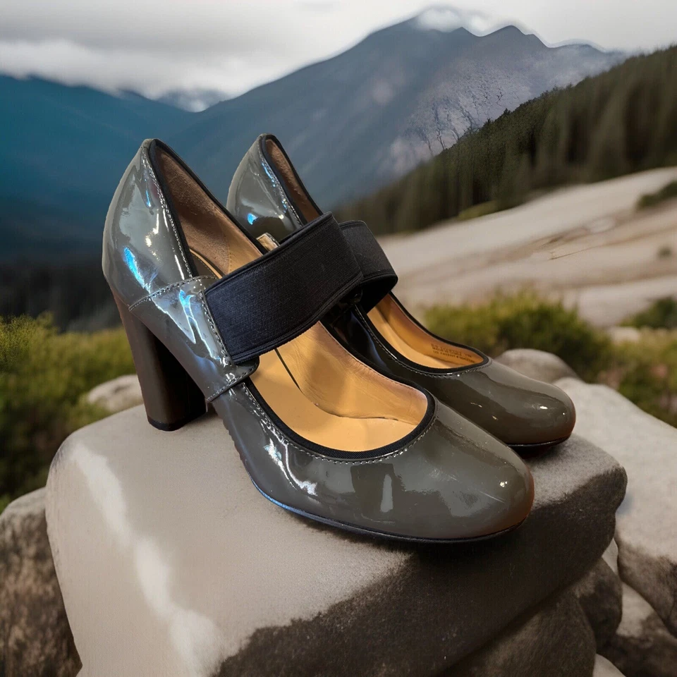 Cole Haan 女式 7.5B 码灰色漆皮 Mary Jane 高跟鞋方跟舒适 — 第 2/4 张图片