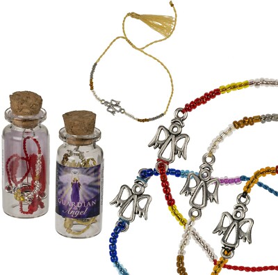 Schutzengel Armband mit Glasperlen Glücksengel Anhänger Geschenk im Glasfläschen