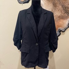 Lush Linen Blend Shirred Sleeve Blazer