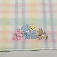 1996 Geoffrey Baby Blanket Pastel Plaid Bunny Bear Puppy Babies R Us Vintage