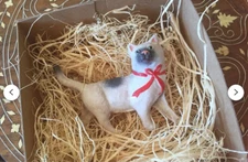 New Dresden Paper White n Black Kitty Cat w Red Bow Christmas Ornament Deco