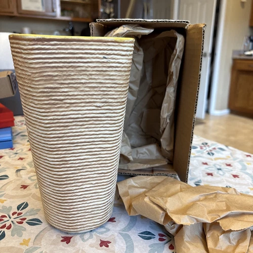 Shawnee USA Pottery Vase Burlap Yellow 879 Ceramic Mid Century Modern MCM Vtg