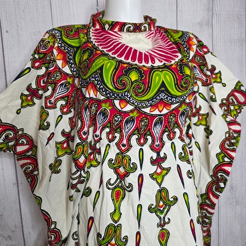 Vintage Tambu Kaftan Maxi Dress Folk Art Dashiki Print Boho Festival, Free Size - Picture 2 of 8