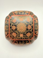 中国古美術品 清末民国時代 粉彩黒漆食匣 食盒 高さ約25cm 中国漆器盒