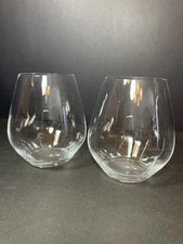 Set of 2 Riedel “O” Stemless Wine Glasses  4.75” Tall 3.75” Widest Red Wine