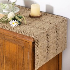 Burlap Small Table Runner Boho Rustic Macrame Spring Easter Jute Vintage Farmhou