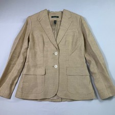 Lauren Ralph Lauren Blazer Womens 10 Tan Linen Herringbone Two-Button Jacket EUC