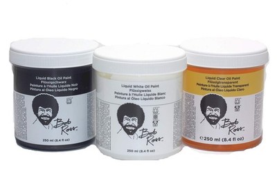 Bob Ross 3 Piece 8oz Liquid Basecoat Set (Liquid White, Liquid Black, and Liquid