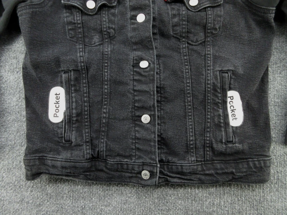 Levis Hooded Trucker Jacket Youth Large Black Denim Fleece PC9 75692-0003 - Image 4 of 4