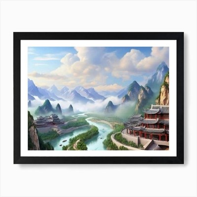 Chinesische Landschaft Kunstdruck gerahmt Wandbild Poster Leinwanddruck Bild