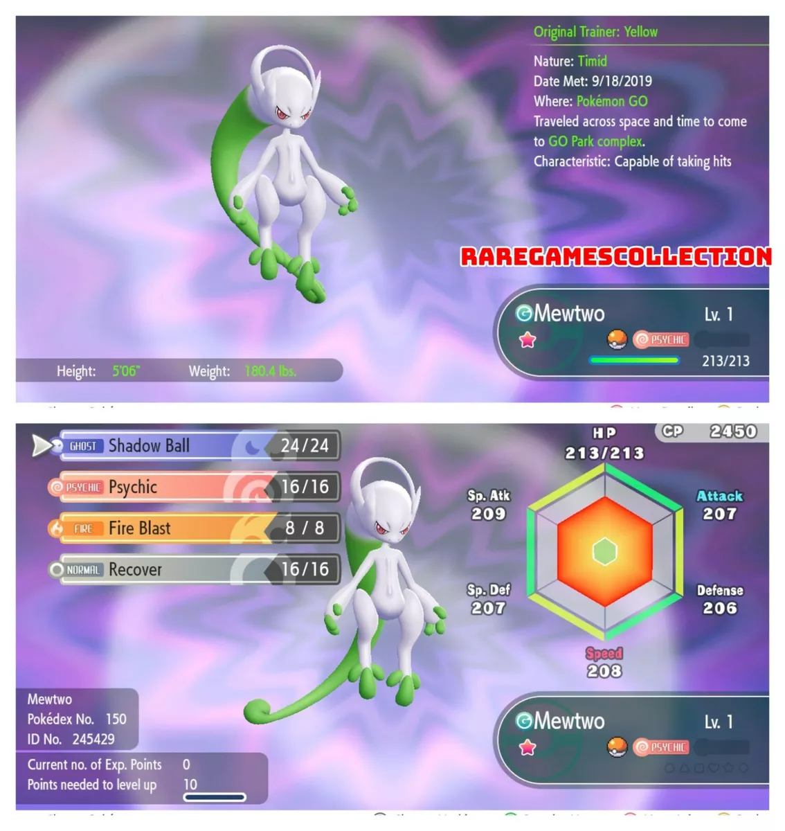 Shiny Legendary Mewtwo / Pokemon Let's Go / 6IV Pokemon / Shiny