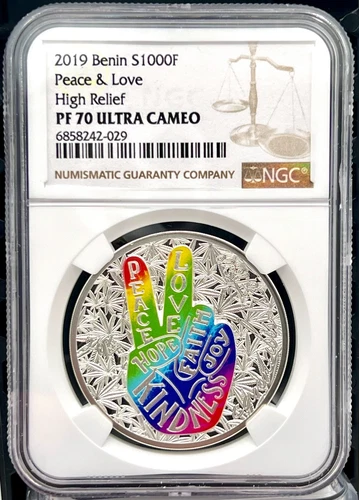 2019 Benin Cannabis Marijuana Peace & Love 1 oz Silver Coin - NGC PF 70 UCAM