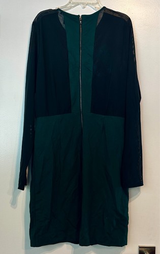 KENNETH COLE Dark Forest Green Black Sheer Sleeve Stretch Career Work Dress 14 L - Picture 5 of 5